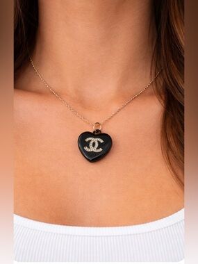 Chanel stamped Black Heart Pendant/ bag charm, zipper pull